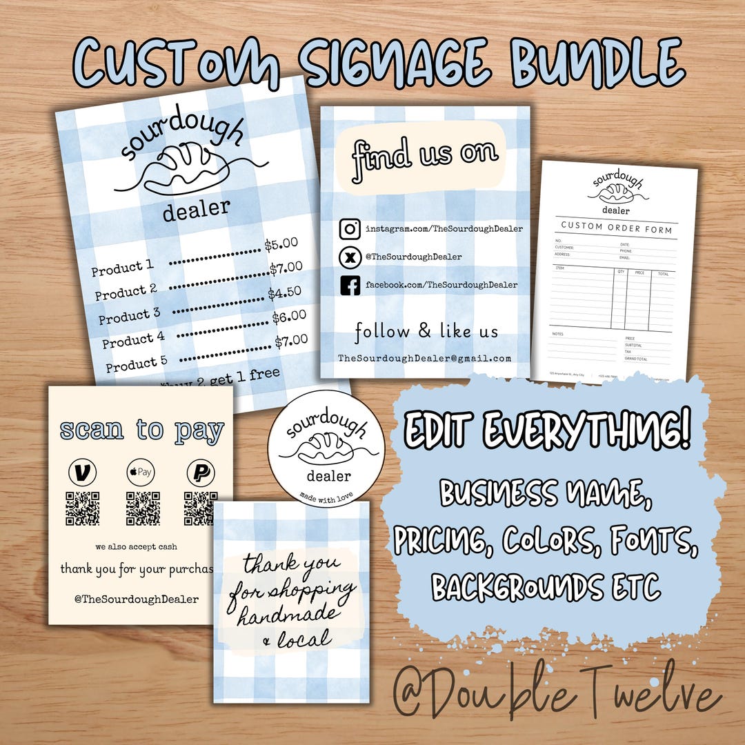 Craft Table Signage Sourdough Business Signs, Craft Fair Booth Sign 6 Piece Bundle Kit ...