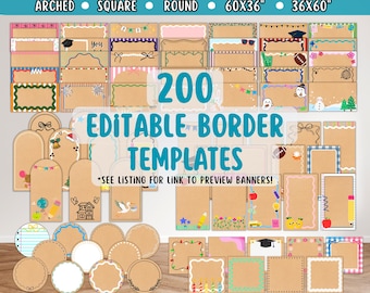 ペイントバナーの枠線とフレーム、ペイントサイン用の編集可能なCanvaテンプレート200種類 | 簡単なプロジェクトとペイントデザイン、縦型/アーチ型/円形/正方形