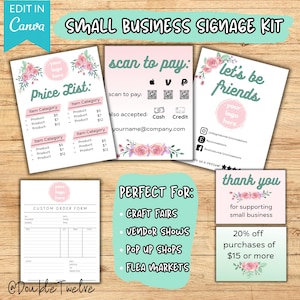 Flea Market Table PDF Signs, Craft Fair Farmers Market Vendor Booth, Small Business Sign, Editable Canva Template, Pop Up Shop Display Signs