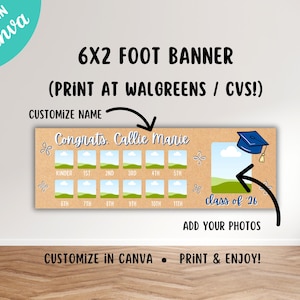 Graduation Photo Banner Template, Print at Walgreens or CVS, Editable Canva Graduation Signs. 2x6 Printable Banner Graduation Party Decor