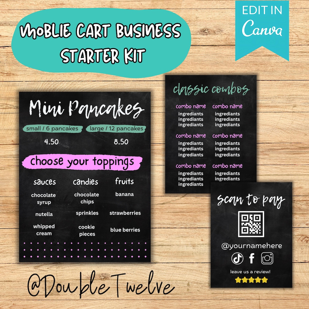Mini Pancake Sign Mini Pancake Cart Signs, Mobile Bar Business Display Menu, Editable ...