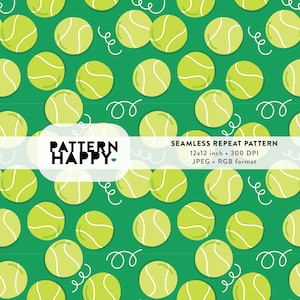 Tennis Seamless Pattern, Spring Pattern, Sublimation Printing, Sports Pattern, Tennis Ball Repeat Pattern