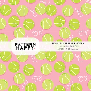 Tennis Seamless Pattern, Spring Pattern, Sublimation Printing, Sports Pattern, Tennis Ball Repeat Pattern