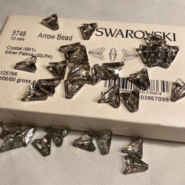 Swarovski arrow beads 5748 silver patina 12mm