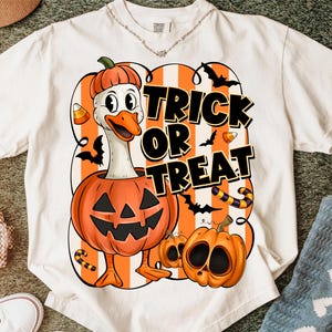 Halloween Goose Trick or Treat PNG, Halloween Silly Goose Clipart, Boy Halloween Goose PNG, Halloween Boy Shirt png, Kids Halloween, Pumpkin