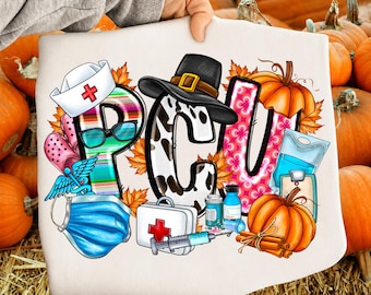 Fall PCU Nurse Png, Fall png, Progressive Care Unit Png, Autumn Png, Nurse Png, Floral Pumpkin Fall Png, Thanksgiving Png, Fall Cozy Season