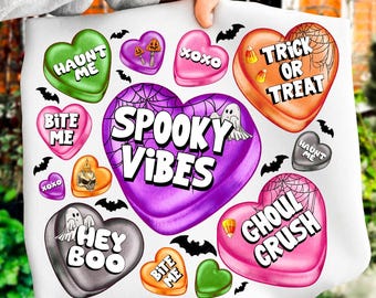 Halloween Candy Hearts Png, Trendy Halloween Lover Shirt Design, Spooky Vibes Png, Spooky Season Png, Halloween Shirt Png, Digital Download