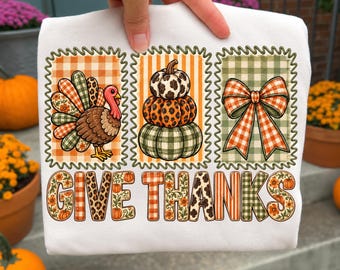 Coquette Give Thanks PNG Thanksgiving Hand Drawn Doodle Whimsical Three Frames Bow Preppy Brush Stroke Fall Retro Trendy Sublimation 2026