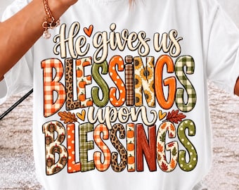 Blessings upon Blessings PNG, Fall Design, Hand Drawn Design, Sublimation, Digital Download, DTF, Thanksgiving PNG