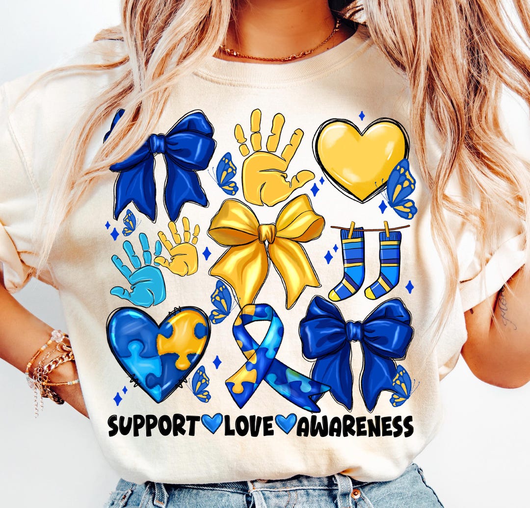 Down Syndrome Awareness PNG: Blue Yellow Heart Design (digital Download ...