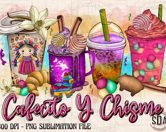 Cafecito y Chisme PNG: Valentine's Day Sublimation Design