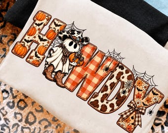 Howdy Ghost PNG, Western Halloween Sublimation, Cowboy Fall Shirt Design, Retro Spooky Season Png, Rustic Autumn Pumpkin PNG