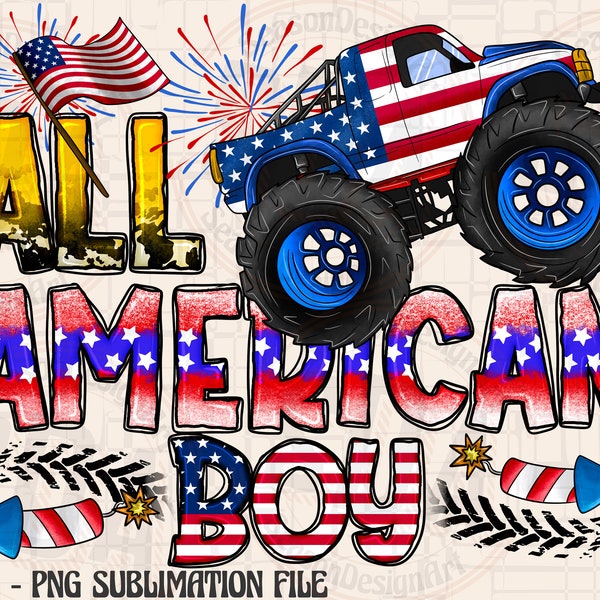 All American Boy Png Sublimation Design, Monster Truck American Flag Png, Happy 4th Of July Png, Camo American Boy Png Downloads