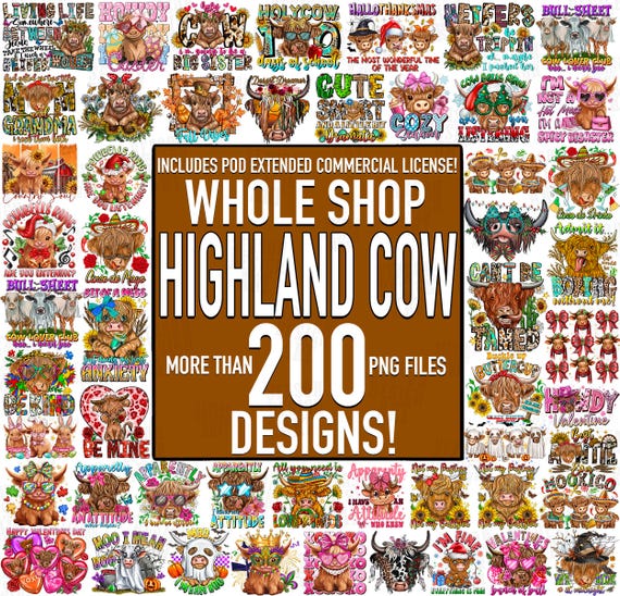 200+ Highland cow Bundle png, Christmas Highland Cow Png, Christmas PNG, Baby Highland Cow, Cow Png, Cricut & silhouette, Western Bundle Png