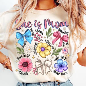 She is Mom Coquette Png, Christian Mama Png, Boho Floral Mama Png, Mom Png, Mother’s Day Gift Png, Wildflower Mama Png, Bible Verses Png