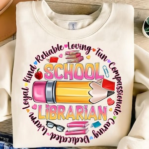 School Librarian PNG, Librarian Digital Download, Library Books School Design, Back To School Librarian, Library Sublimation Design