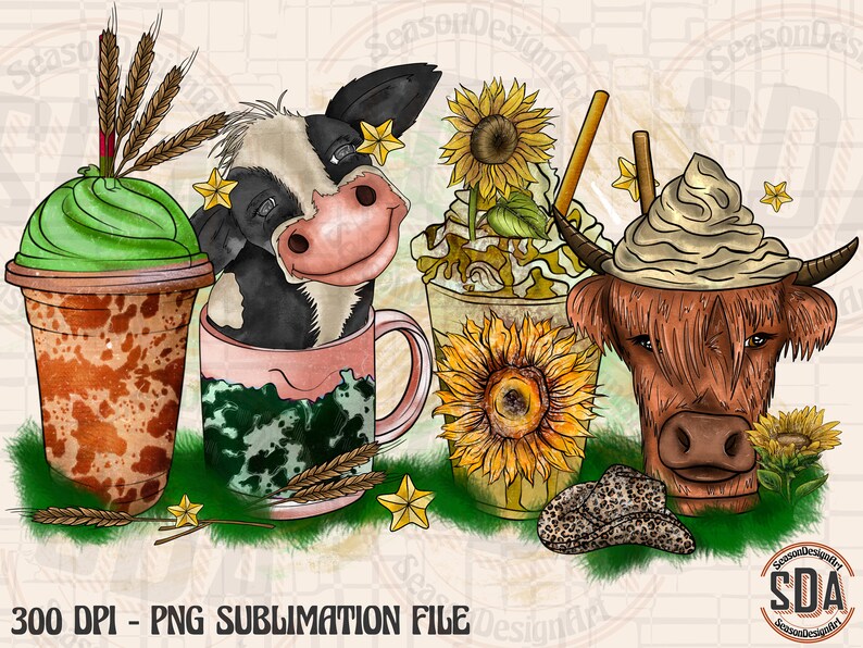 Cow Coffee PNG Cows and Coffee Pngcow Coffee Drink Png Iced Etsy