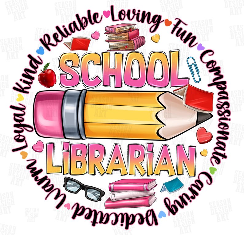 Example school librarian PNG and sublimation design on Etsy