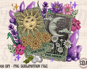 Sun and Moon Tarot Cards PNG: Celestial Digital Design (Digital Download)