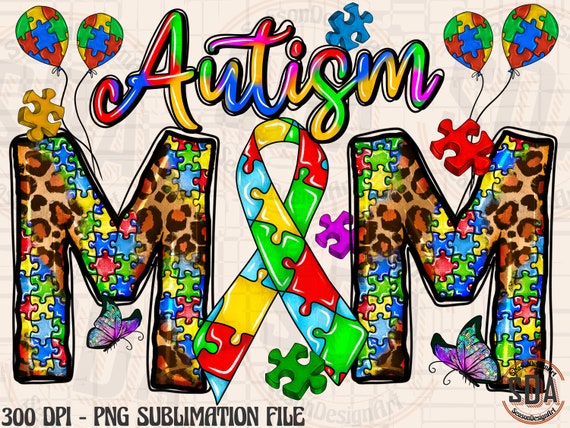 Autism Mom PNG: Puzzle Ribbon Sublimation Design (Digital Download)