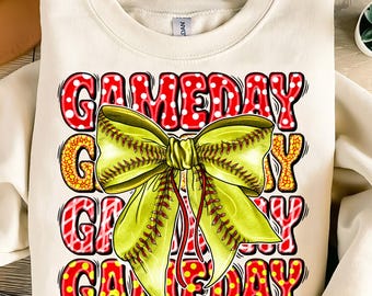 Softball Coquette PNG: Game Day Bow Brushstroke (Digital Download)