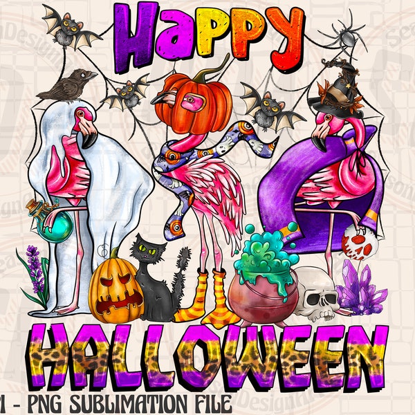 Happy Halloween Png, Flamingo Png, Halloween Png, Ghost Png, Trick or Treat Png, Sublimation Design Downloads, Spooky Flamingo png