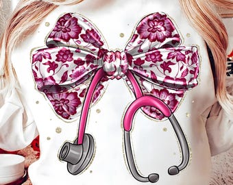 Trendy Chinoiserie Pink Coquette Bow PNG Chinoiserie PNG Sublimation Design Pink White Floral Bow Shirt Floral Png Cute Pink Bow Png