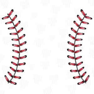 May include: Two curved lines of red baseball stitching with black outlines, arranged symmetrically to mirror the appearance of the laces found on a baseball. The design features a repeating pattern of angled red stitches connected by a central line.