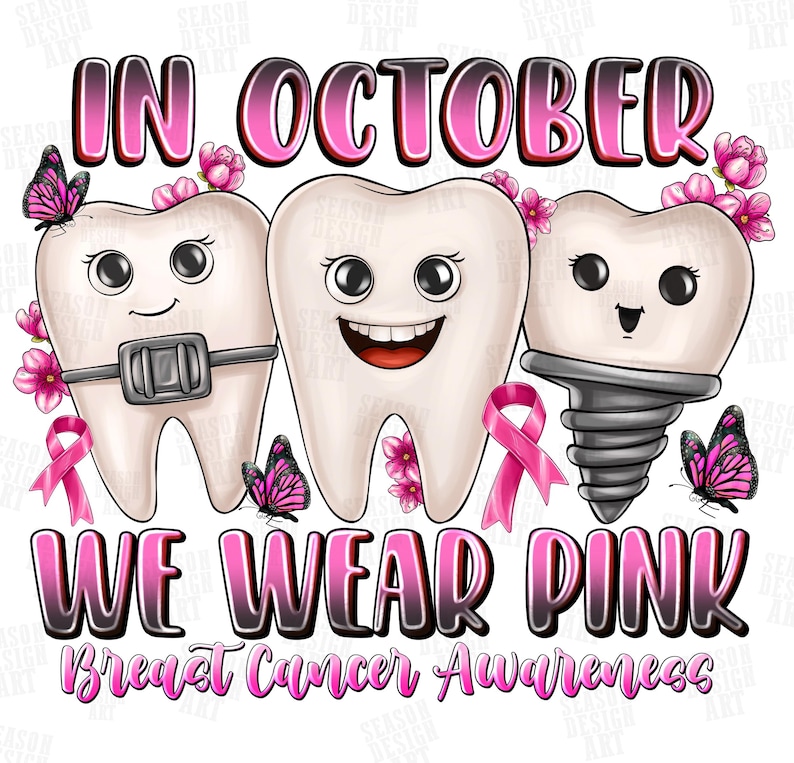 Pink Ribbon Tooth PNG: Breast Cancer Awareness, Dental Squad (digital ...