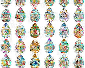 30+ Teacher teardrop earrings bundle png, Teacher life png, western teardrop earrings png, Teacher's Day png, sublimate designs download