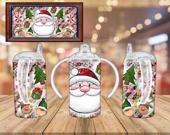 Christmas 12oz Sippy Cup Sublimation, Christmas PNG, Santa Png, Straight Sippy Cup Sublimation Pattern, Full Sippy Cup Wrap,Digital Download