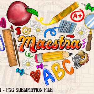 Maestra Heart Png, Sublimation Design, Spanish Teacher, Teacher Png, Teacher Life Png, School, Maestra Bilingue, Español, Digital Downloads