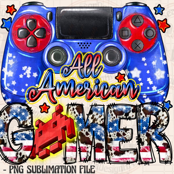 All American gamer 4th of July png sublimation design download, 4th of July png, American flag png, USA gamer png,sublimate designs download