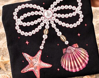 Summer Clam Coquette Png, Summer Vibes Pink Clam Png, Summer Beach Shirt Png, Summer Shirt Design, Retro Summer Design, Summer Clam Bow Png
