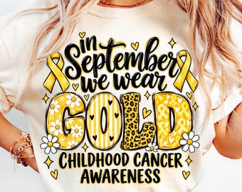 In September We Wear Gold Png, Cancer Coquette Bow Gold Png, Childhood Cancer Awareness Png, Gold Ribbon Png, Together We Fight We Win Bow
