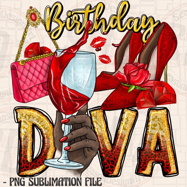 Birthday Diva Png Sublimation Design, Birthday Png, Birthday Queen Png, Birthday Girl Png, Glitter Diva Png, Stilleto Png, Digital Download
