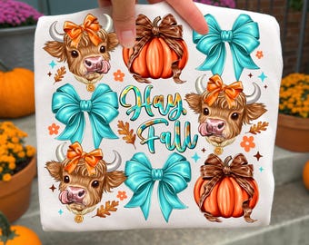 Hay Fall Highland Cow Fall PNG, Cow png, Autumn Png, Retro Autumn Cow Design, Farm Animal Autumn Shirt PNG, Western Halftone Fall PNG