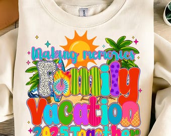 Retro Summer Floral PNG: Family Vacation Design (Digital Download)