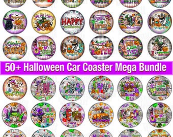 Halloween Car Coaster PNG Sublimation Designs, Ghost, Black Cat, Highland Cow PNGs Boo Season PNG, Instant Downloads Car Accessories