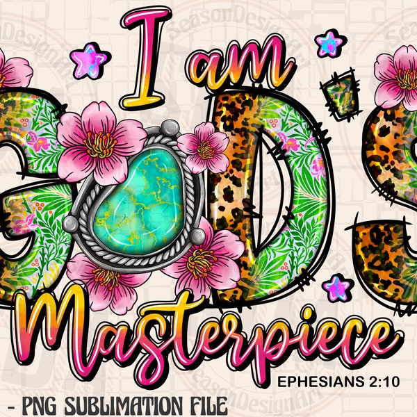 We Are God's Masterpiece Png, Ephesians 2:10 Png Design, Christian Png, turquoise gemstone Png, Western Png, Digital Download, Flower png