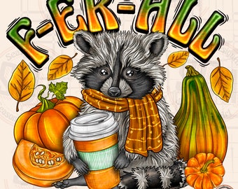 Feral Girl Fall Raccoon PNG: Autumn Sublimation Design (Digital Download)