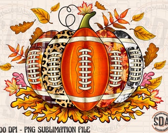 Fall Football Pumpkin PNG: Autumn Sublimation Design (Digital Download)