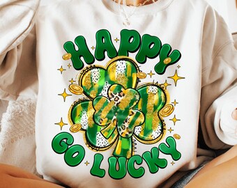 Happy Go Lucky Png, St Patricks Day Png, Lucky Png, Checkered Letters Png, Shamrock Png, St Pattys Design, Retro St Patricks Png, Trendy Png