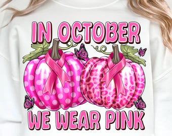 Pink October Breast Cancer Awareness PNG: Halloween Pumpkin Ribbon (Digital Download)