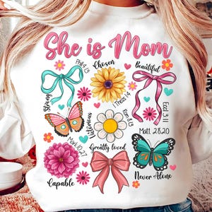 She is Mom Coquette Png, Christian Mama Png, Boho Floral Mama Png, Mom Png, Mother’s Day Gift Png, Wildflower Mama Png, Bible Verses Png