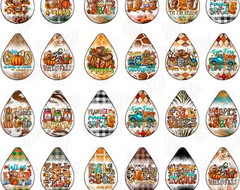 Fall Teardrop Earrings PNG, Hello Fall Png, Autumn Sublimation Designs, Fall Pumpkin Earring Png Bundle, Fall vibes png (Digital Download)