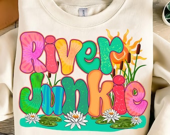 Retro River Junkie PNG: Summer Vacation T-Shirt Print (Digital File)