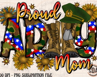Proud Army Mom PNG: Camouflage Boots & Hat Sublimation Design (Digital Download)
