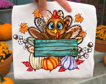Cute Kids Turkey for boy or girl add your own name plate Png, Turkey Png, Thanksgiving Png, Trendy Thanksgiving sublimation digital download