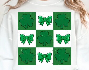 Retro Checkered St Patrick's Day PNG, Coquette St Patty's Day png, Lucky Shamrock PNG, St Patricks Coquette Png, Lucky Charm Png, Irish Png